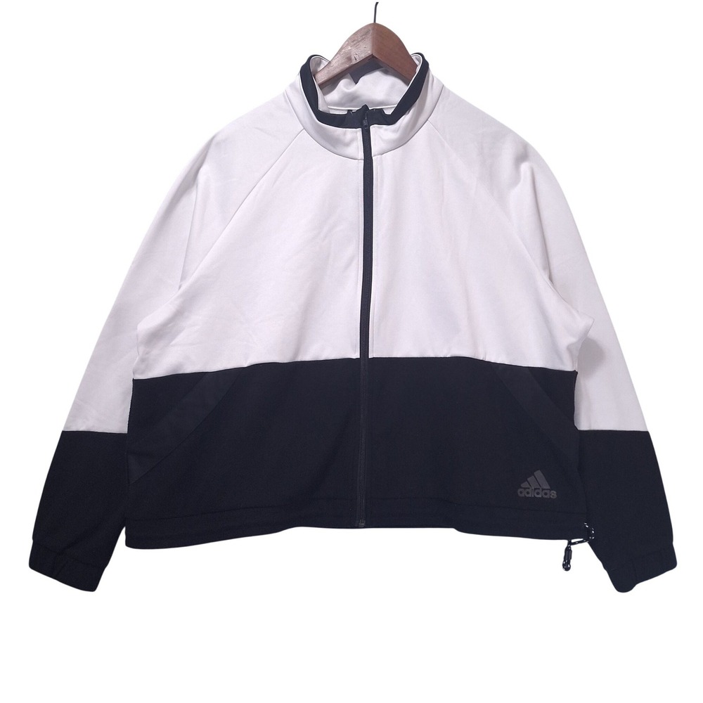Adidas Full Zip Fleece Track Jacket Women 2X‎ Colorblock Mock Neck White Black